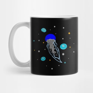 Blue Jelly Fish in dark ocean artwork, lights of jelly fish Mug